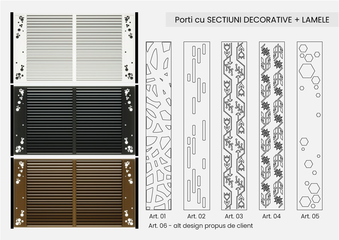 Porți cu secțiuni decorative și lamele